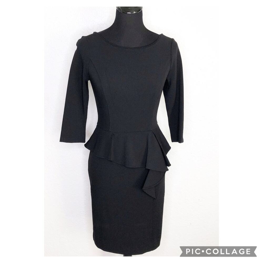 WHBM‎ black draped peplum waist sheath dress size 2 NWT